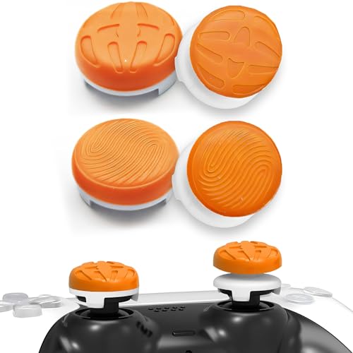 TEUVO Thumbsticks Grips, 4Pcs Silicona Thumbsticks Grips Gorras para PS4 & para PS5 a Mejorar Apuntar, controlar y Precisión, Reducir Pulgar, Naranja