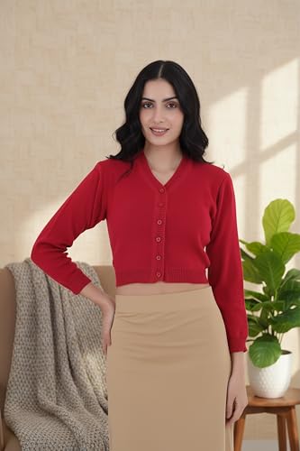 Image of Women Winter Wear V-Neck Full Sleeves Regular Fit Woollen Blouse
