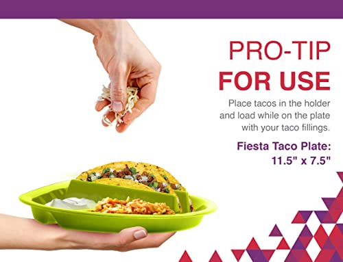 Fiesta Taco Plate By Arrow Home Products, 4 Pack - Each Plate Includes 3 Taco Holders Plus 2 Compartments - Bpa Free Plastic, Made In The Usa, Dishwasher Safe - Lime Green #TOP6