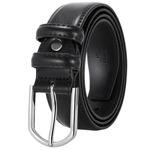 Men's Leather Belt for Jeans, Work, Business & Casual - Black, One Size, 1.3