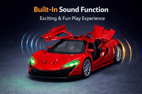 Image of Brand Conquer 1:36 Diecast Model Car with Openable Doors - Alloy Metal Toy Sports Car for Kids & Collectors, Highly Detailed Mini Vehicle for Play & Display (Mclaren 1:32 Red)