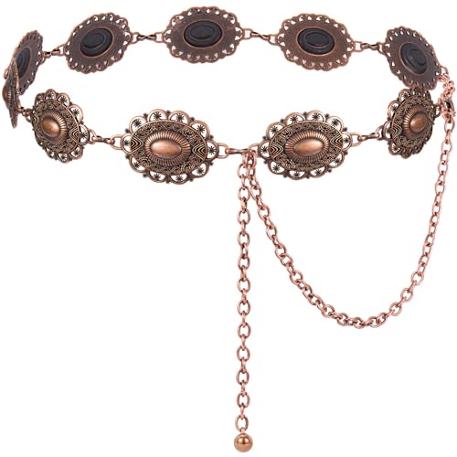 XZQTIVE Women Boho Chain Belts For Dresses Jeans Western Cowgirl Waist Links Belt Adjustable Metal Concho Belt