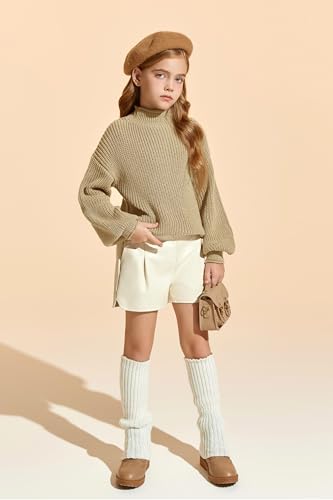 Image of rrhss Girls Mock Neck Loose Knit Sweaters Kids Long Sleeve Slouchy Warm Cute Fashion Pullover Tops 5-14 Years