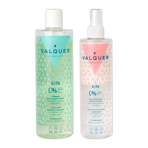 Valquer Pack Capilar Infantil Zero. Champú Extra Suave 400 ml y Acondicionador Bifásico Sin Aclarado 300 ml. Limpia, Acondiciona y Repara el Cabello Sin Enredo para Mayores de 3 Años. Fórmula Vegana