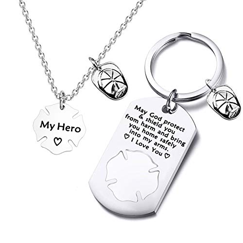 Firefighter Gift Keychain Necklace Matching Set Fireman Jewelry Gift for Firefighter Wife Girlfriend