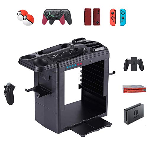 ElecGear Nintendo Switch Storage Bracket with Charging Dock, Games Card Case Tower, USB