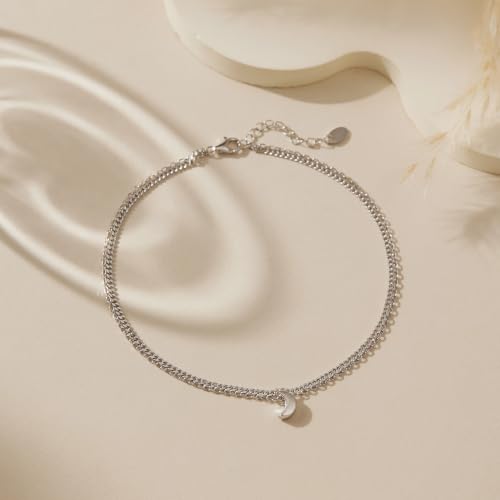 Image of CHIC & ARTSY 925 Sterling Silver Ankle Bracelets for Women, Adjustable Double Layer Chain Anklets, Minimalist Lightweight Foot Jewelry for Beach & Everyday Wear