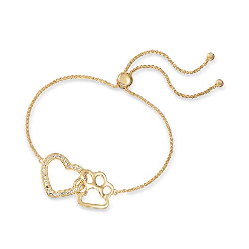 Ross-Simons 0.20 ct. t.w. White Topaz Heart and Paw Bolo Bracelet in 18kt Gold Over Sterling3