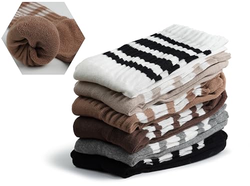 Image of BomKinta Striped Crew Socks Women - Retro Novelty Socks - Stretchy Casual Athletic Cotton Gifts Sock Size 5-10