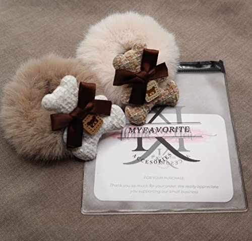 Cute Hair Scrunchies For Girls, Plush Furry Elastic Hair Scrunchy For Thick Hair Ponytail Holder (Brown Tie Bear) #TOP6