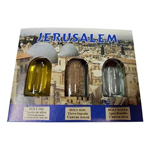 Bethlehem Gifts TM 3 in 1 Holy Land Collection Holy Jordan River Water, Jerusalem Soil, Bethlehem Olive Oil Cover