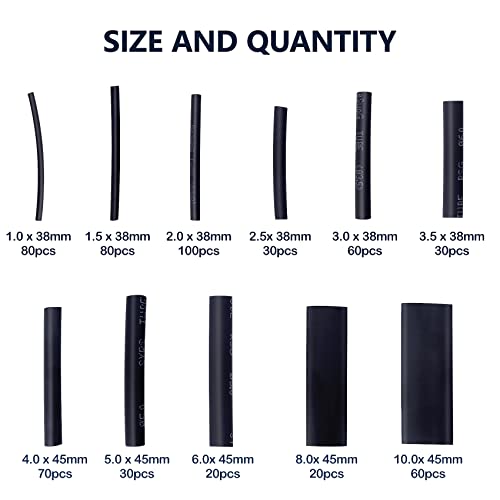 Image of ASHINER Black Heat Shrink Tubing Kit - 580Pcs EVA Material in 11 Sizes - Ideal for Electrical Insulation, Repairs, and Wire Connectors with User-Friendly Design and Storage Case