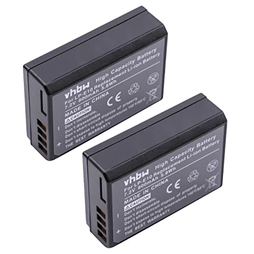 vhbw 2X Batteries Compatible avec Canon EOS 2000D, 4000D Appareil Photo, Reflex numérique (800mAh, 7,2V, Li-ION) - Remplacement pour Canon LP-E10