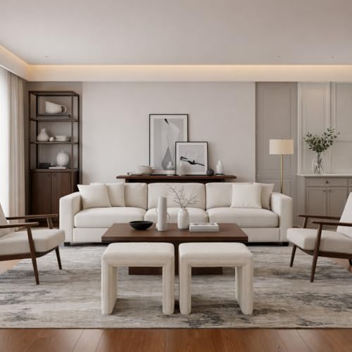 Image of HomePop 19 inch Modern Channel Tufted Ottoman - Cream Boucle