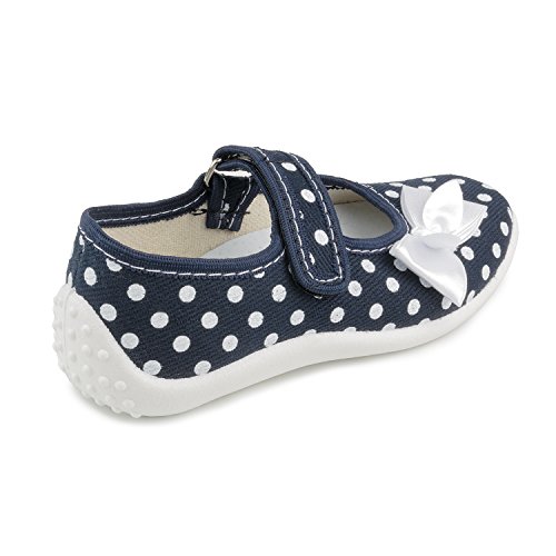Julia 5947 Little Girls' Polka Dots Navy Blue Hook-and-Loop Natural Canvas Mary Jane Flat2