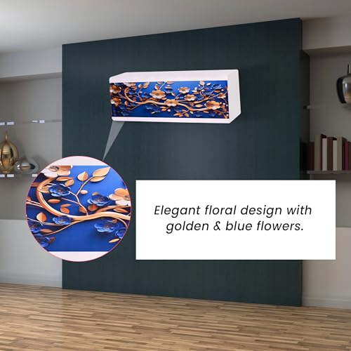 Image of Printed Split Ac Cover Indoor Unit For 1.5 Ton Capacity AC, Inner Unit Ac Cover, All Weather Cover /Attractive Digital Prints /Dustproof /Silken water-resistant Split Ac Cover (Golden Floral)