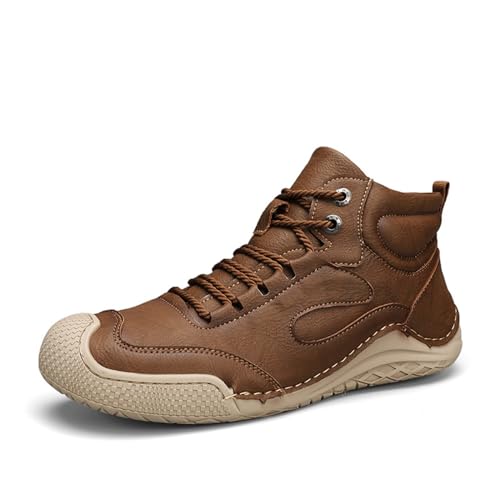 DirraBra Men's Hand Stitched Leather Warm Hiking Snow Boots Winter Fashion Fur Lined Waterproof Non-Slip High Top Traing Sneakers Warm Bootie