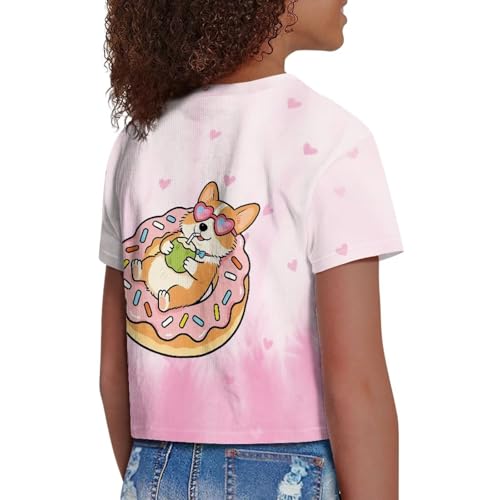 Image of Girls Crop Tees Crew Neck Casual Short Sleeve T Shirts Kids Loose Soft Comfortable Tees Blouses Shirt for Little Girl