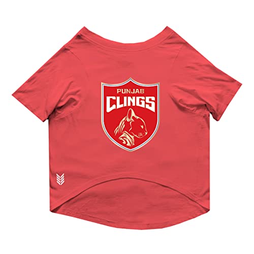 Image of Ruse Crew Neck Half Sleeves T-Shirt for Dogs IPL Replica Punjab Clings Team Dog Cotton Jersey Printed Breathable Tees Apparel for Pet - Gift for Dogs (Puppy,Shih Tzu) (Poppy Red, XS)
