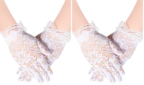 Sumind Girls White Lace Princess Gloves - Small, Perfect for Tea Party, Wedding, Pageant & Cosplay