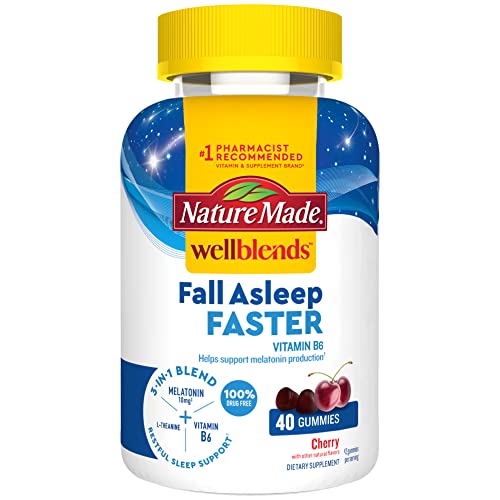 Nature Made Wellblends Fall Asleep Faster, Sleep Aid with Melatonin 10mg, Vitamin B6, and L theanine, 40 Gummies