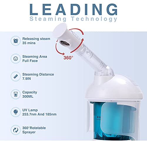 DYB Portable Facial Steamer, Nano Ionic Face Steamer with 360°Rotatable Sprayer,Mini Facial Steamer for Salon and Spa,1 Piece Headband and 4 Pieces Steel Skin Kits. - Image 4