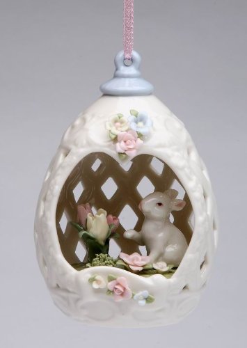 Fine Porcelain Bunny Rabbit with Tulip Flowers in Egg Shape