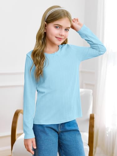 Haloumoning Girls Long Sleeve Shirts Kids Crewneck Tops Cute Mesh Blouse Tee 5-14 Years3
