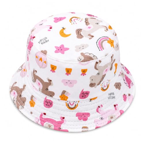 Image of VRITRAZ Unisex Kids Printed Bucket Hat | UV Protection Sun Hat with Adjustable Chin Strap & Summer Beach Travel Outdoor Cap for Toddlers & Children (4-12 Years)