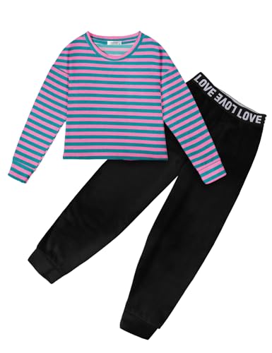 Arshiner Girls 2 Piece Outfits Long Sleeve Crop Tops and Lounge Pants with Pockets Kids Tracksuit Clothing Sets