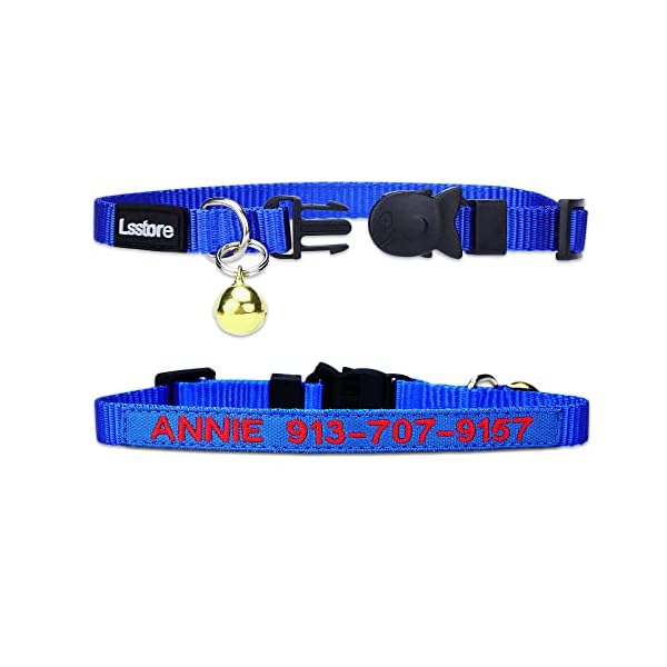 Personalized nylon cat collar breakaway with bell - custom embroidered text id collars with pet name and phone number - image 3