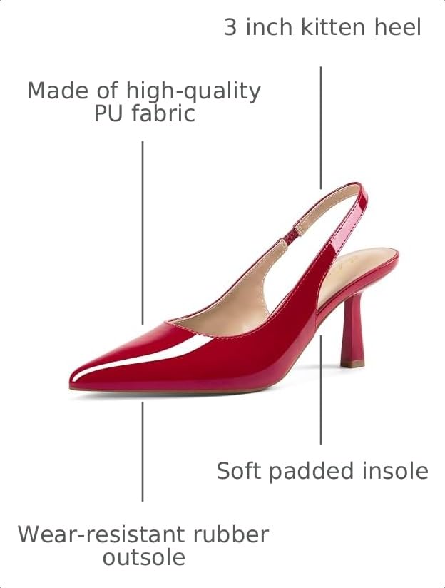 Image of Elisabet Tang Women's Kitten Heel Slingback Low Pumps 3 Inches Stiletto Pointed Closed Toe Elegant Dressy Bridal Wedding Party Shoes