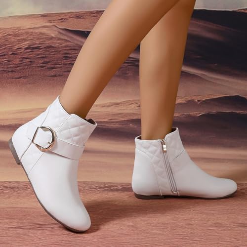 Women’s Fall Flat Ankle Boots - Low Heel Booties with Metal Ring Detail, Short No Heel Boots for Women, Stylish Fall Footwear2