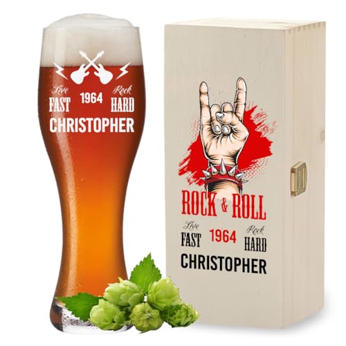 polar-effekt Lot de 2 verres à bière blanche de 0,5 l et boîte en bois avec impression UV - Cadeau personnalisé pour homme - Verre à bière blanche avec nom - Passe au lave-vaisselle - Sans BPA