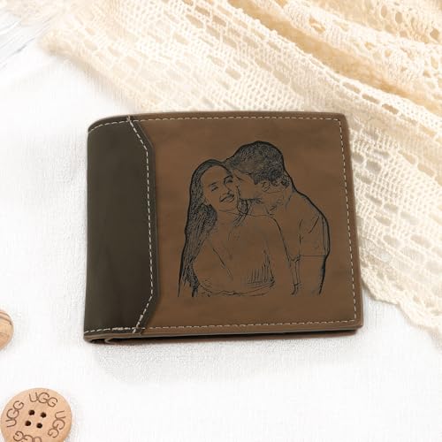 Custom Wallets for Men Personalized Mens Leather Wallet with Engraved Photo Name Christmas Birthday Customized Gifts for Dad Husband Boyfriend (Style 3)3