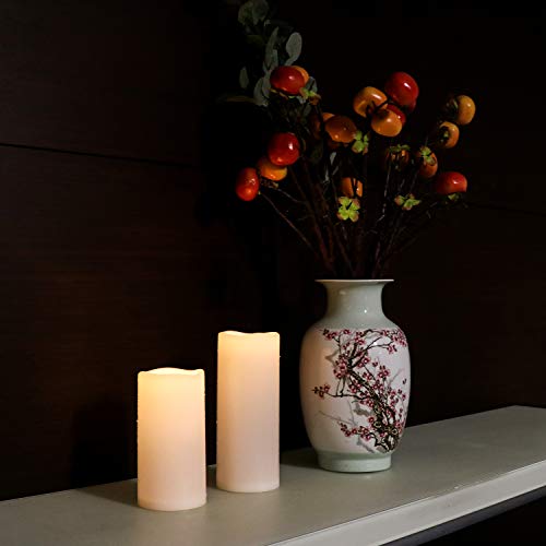 Eldnacele Wasserdichte Flammenlose Kerzen mit Fernbedienung/Timer-Funktion, Batteriebetriebene Große Flackernde LED-Säulenkerzen für Outdoor Garten Laternen Dekoration(Weiß,10cm x 20cm/25cm)