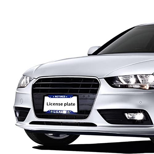 License Plate Frames, Us Navy Retired Veteran License Plate Frame 2 Pack Car License Plate Cover Holder With 4 Holes, Black Blue Metal Matte Personalized Funny Cool Auto Car Tag Frames For Women Men #TOP7