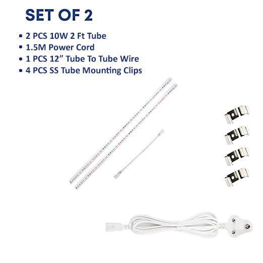 Image of Fluortronix 10W 2FT LED Grow Light Tubes (Pack of 2) for Indoor Plants - Full Spectrum 6500K White with Red & Blue | High Efficiency Grow Lights for Leafy Greens, Herbs, Hydroponics & Seed Germination