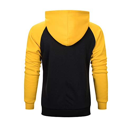 Toloer Mens Hoodies Pullover - Contrast Color Casual Hoodie For Men - Sports Outwear Sweatshirts Black Yellow Large #TOP1