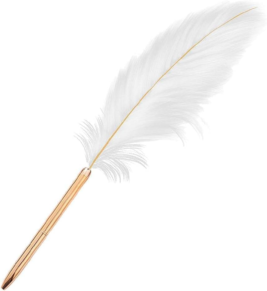 LNYMZD White Retro Feather Ballpoint Pen Exquisite Siganture Pen Refillable for Wedding Office Business Gift for Signing Artwork Journal Writing and Refills