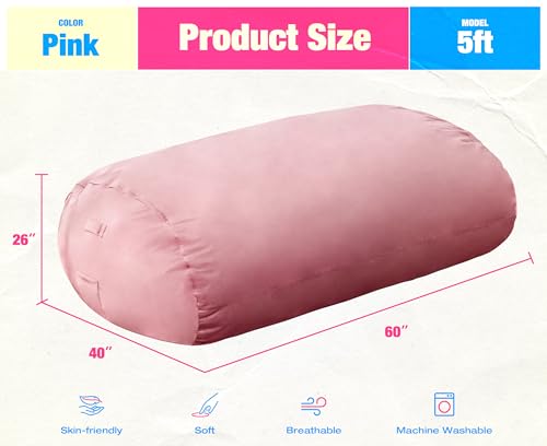 Image of Hobestluk 5FT Bean Bag Chair Large Beanbag Lounger with Removable Cover Adult Bean Bag Chair with Portable Handle Desgin for Living Room Bedroom (Pink, 5FT)