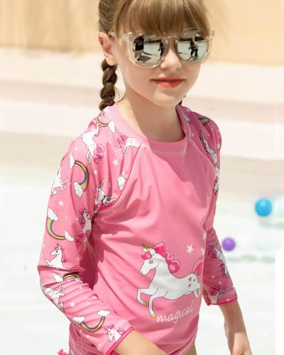 Image of weVSwe Girls Rash Guard Set 2-Piece UPF 50+ Sun Protection Swimsuit 2T-14 Years
