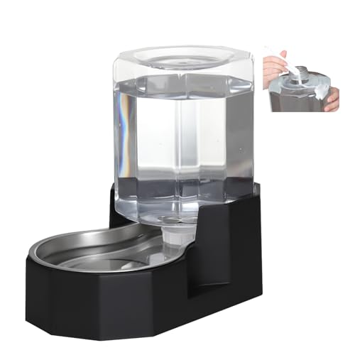Sfozstra Gravity Water Bowl Dispenser : Automatic 5L Black Cat Stainless Steel Feeder with Specialized Brush - for Dogs with Joint Problems - Suitable in Garage Bedroom