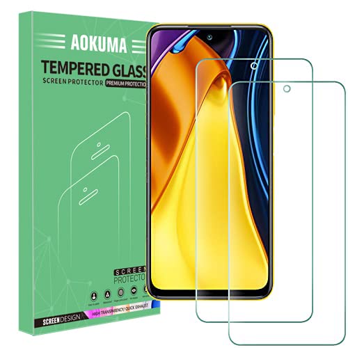 AOKUMA Xiaomi Redmi Note 10 4G/5G/Xiaomi Poco M3 Pro 5G Tempered Glass Screen Protector, [2 Pack] Premium Quality Guard Film, Case Friendly, Shatterproof