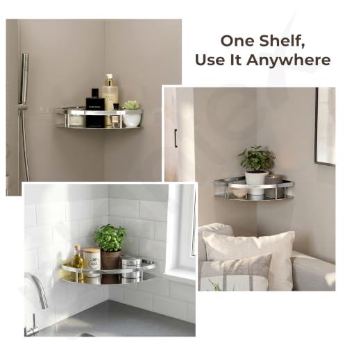 Image of Plantex Bathroom Corner Shelf for Wall Mount /304 Grade Stainless Steel Corner Shelf for Bathroom with Railings /Bathroom Accessories - Pack of 2 (9x9 inches, Chrome)