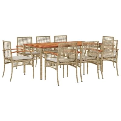Makastle 9 Piece Patio Dining Set with Cushions Beige Poly Rattan