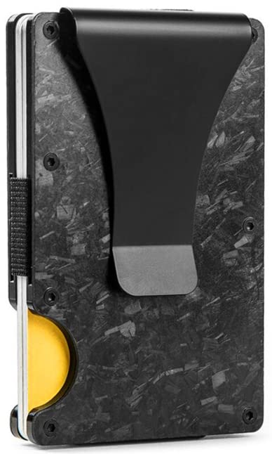 Forged Carbon Fiber RFID Blocking Slim Money Clip Card Holder Metal Men's Wallet with Black Box