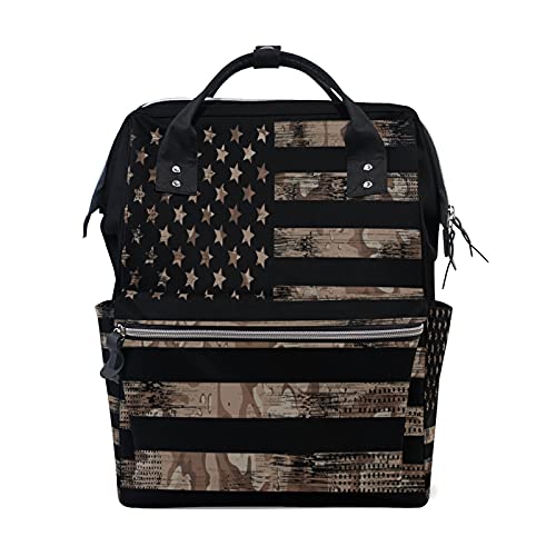 LDIYEU Bloque De Camuflaje Bandera Americana Mochilas de Pañales para Gran Capacidad Pañal Bolso Mochila para Viajar al Aire Libre Mamá y Papá