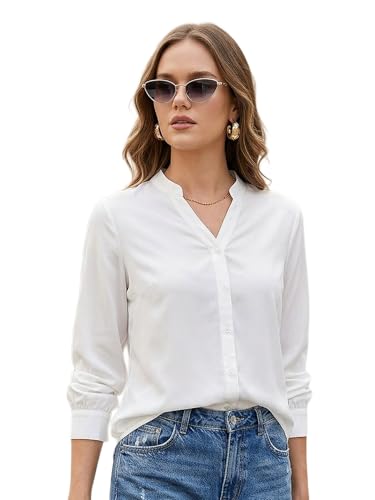 Image of Urbano Fashion Women's Modal Viscose Full Sleeve Regular Fit Casual Solid Shirt with Mandarin Collar