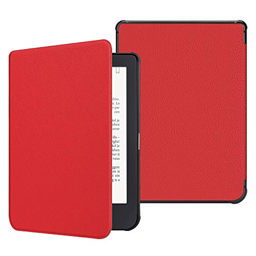 Fintie SlimShell Funda Compatible con Kobo Clara HD (15,2 cm (6') - Súper Delgada y Ligera Carcasa de Cuero Sintético con Función de Auto-Reposo/Activación, Rojo